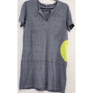LISA TODD Grey V Neck T Shirt Dress with Neon Yellow Pocket Size S